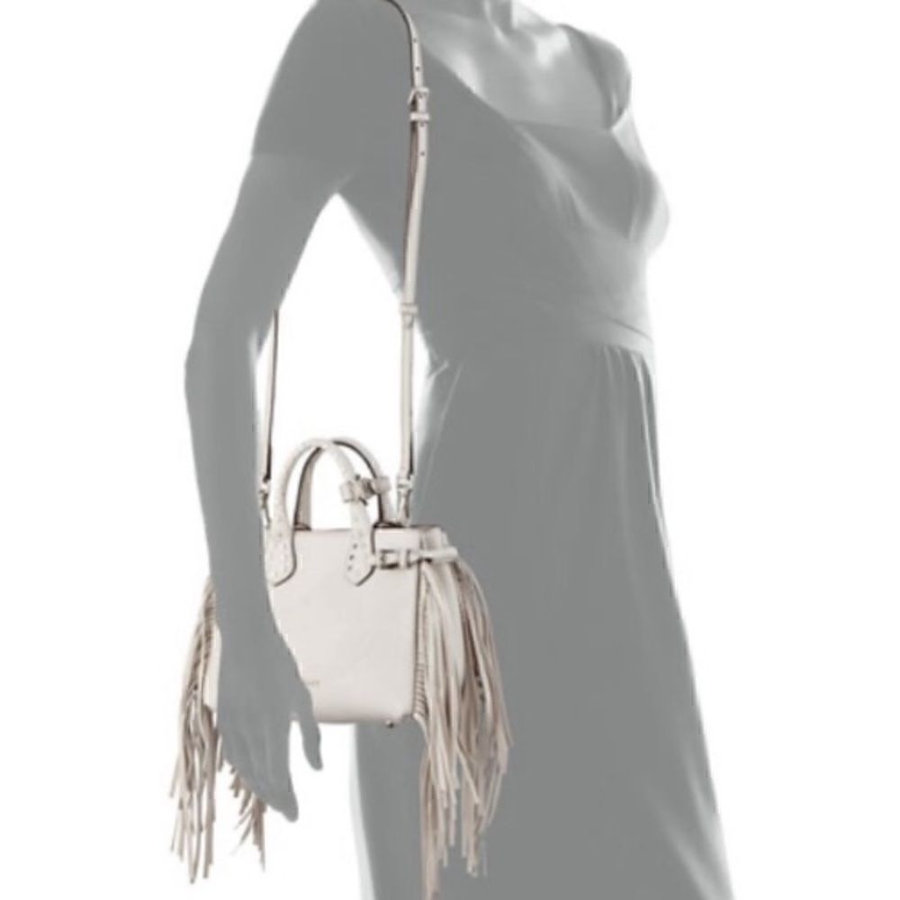 BABY BANNER WHITE STUDDED FRINGE TOTE - Picture 5 of 17